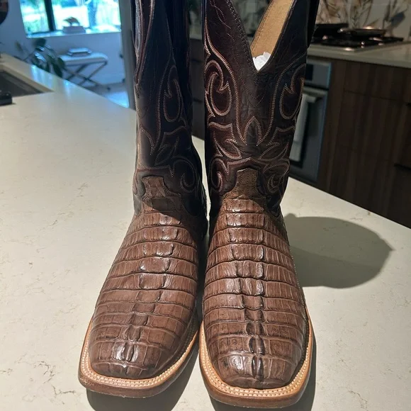 Brown Lucchese Leather Cowboy Boots - Picture 1 of 9